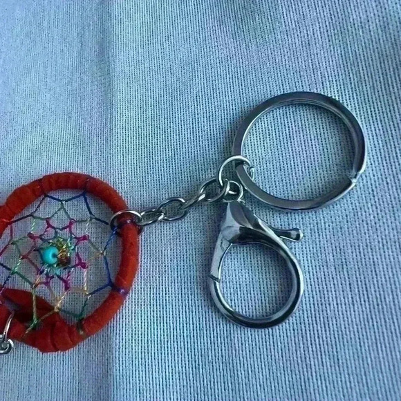 Like New  Orange Blue Dreamcatcher Feather Beads Keychain Accessory Clip On - Picture 4 of 8